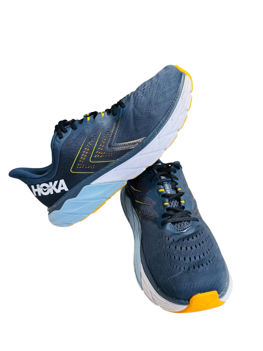 Hoka Men's Navy Blue and Yellow Running Sneakers